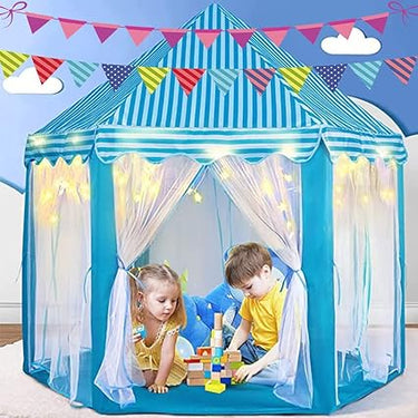 Prince Castle Play Tent House With Fairy Lights - Blue